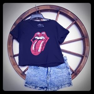 Black Rolling Stones Crop Top